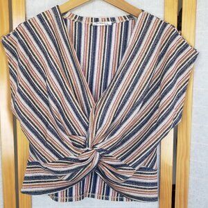 Zara Striped Crop Top Twist Front Metallic Threads Size Small NWOT